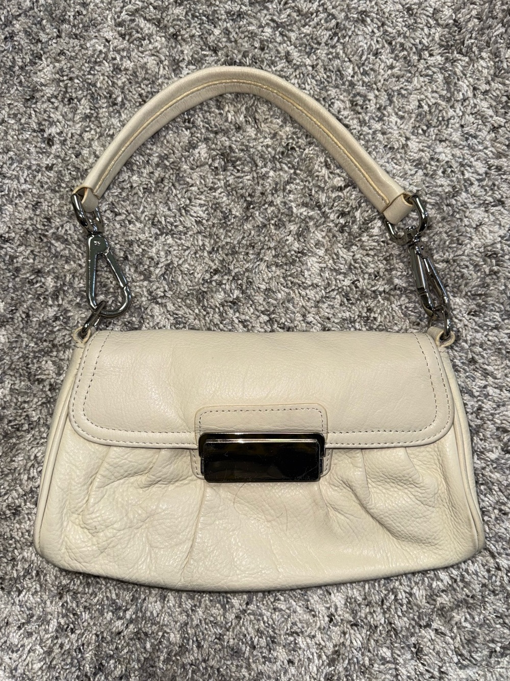 Express Vintage Cream Shoulder Bag Silver Hardware Genuine Leather